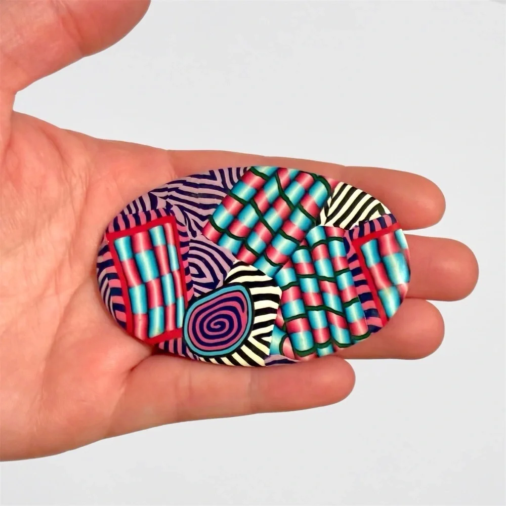 Bold Vintage 80s Abstract Polymer Clay Statement Brooch Pin